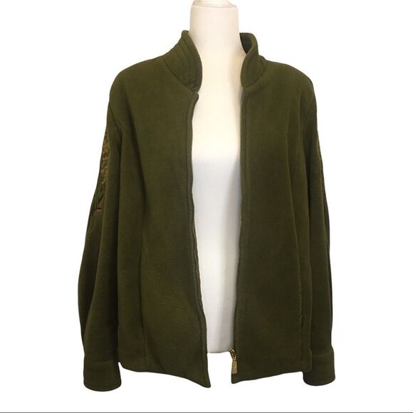 Bob Mackie Medium Green Embroidered Fuzzy Jacket - Picture 4 of 10